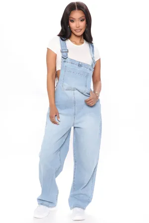 All Over It Slouchy Overalls - Light Blue Wash
