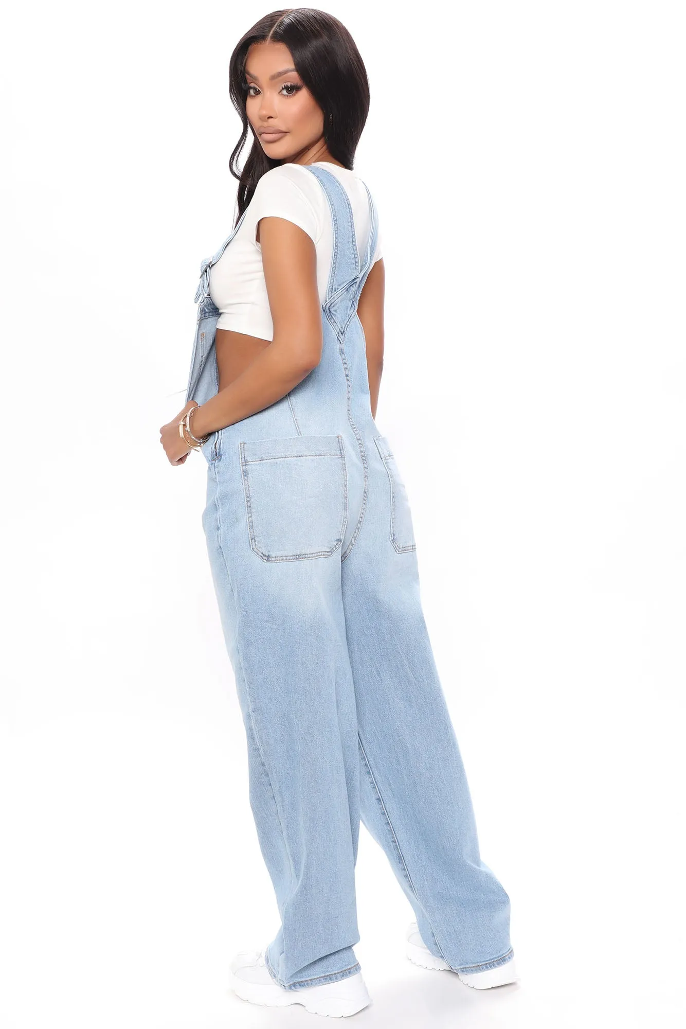 All Over It Slouchy Overalls - Light Blue Wash