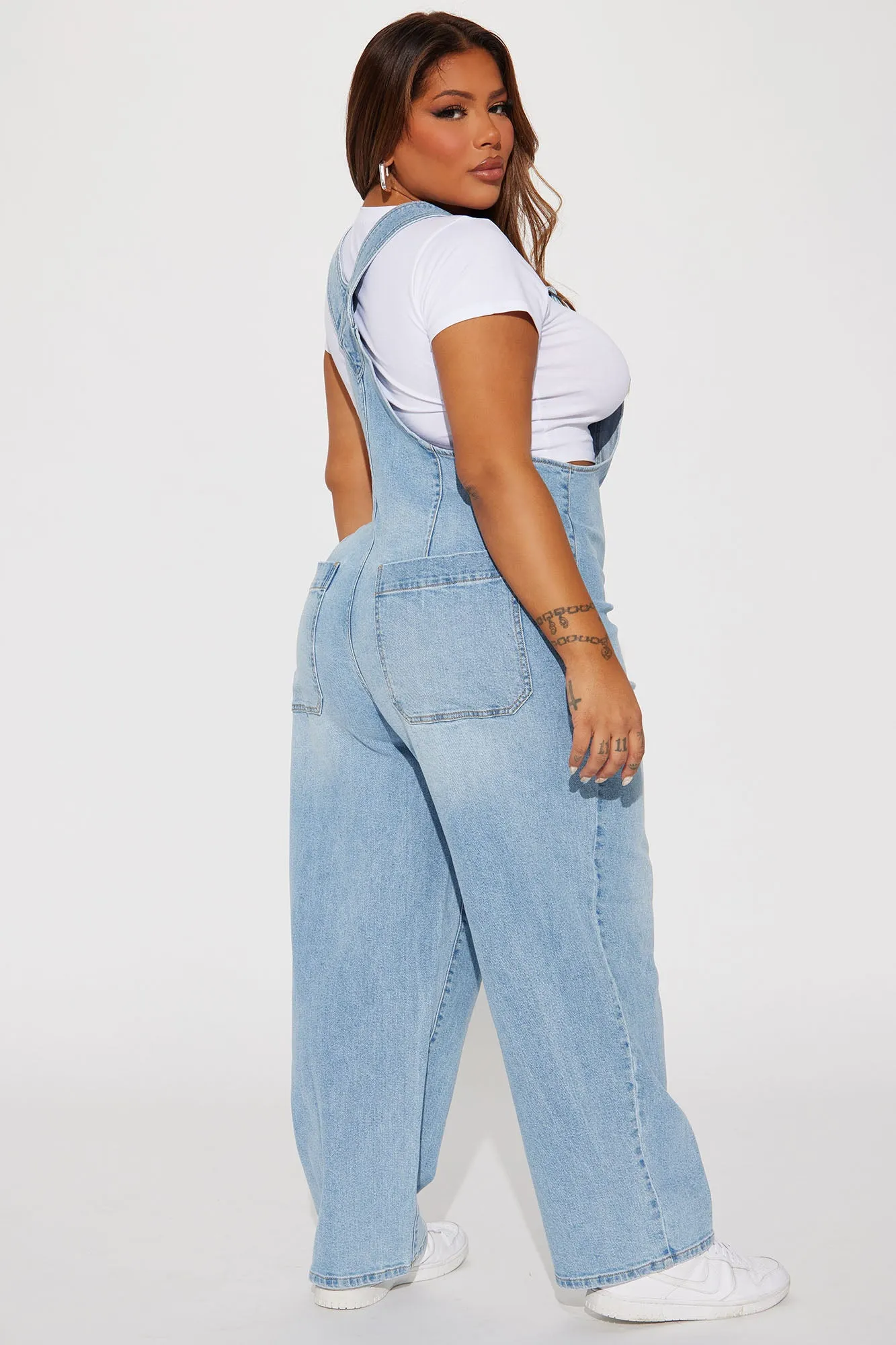 All Over It Slouchy Overalls - Light Blue Wash