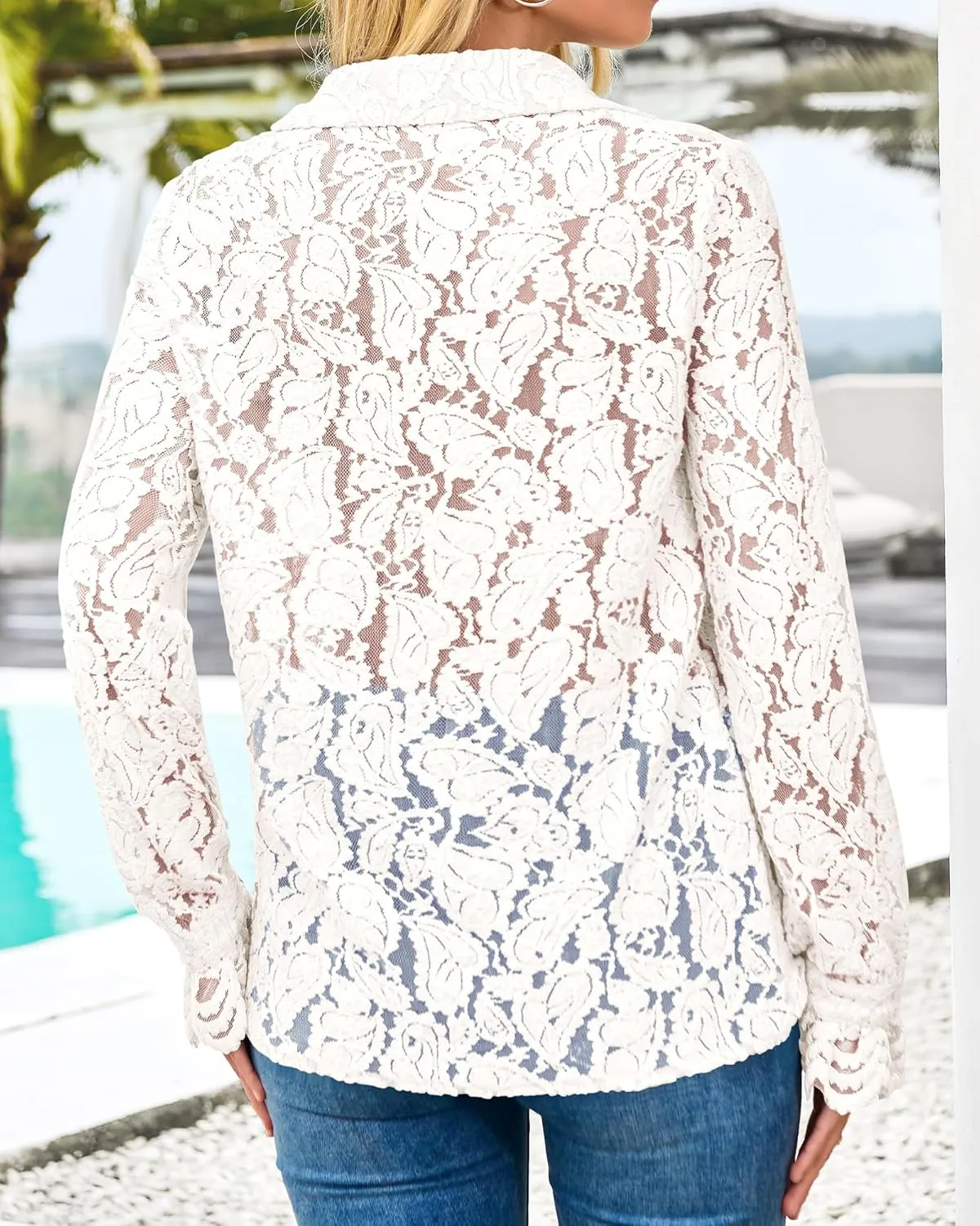 BTFBM Long Sleeve Lace Blouses for Women 2025 Spring Dressy Casual Button Down Shirts Date Night Outfit Club Party Tops