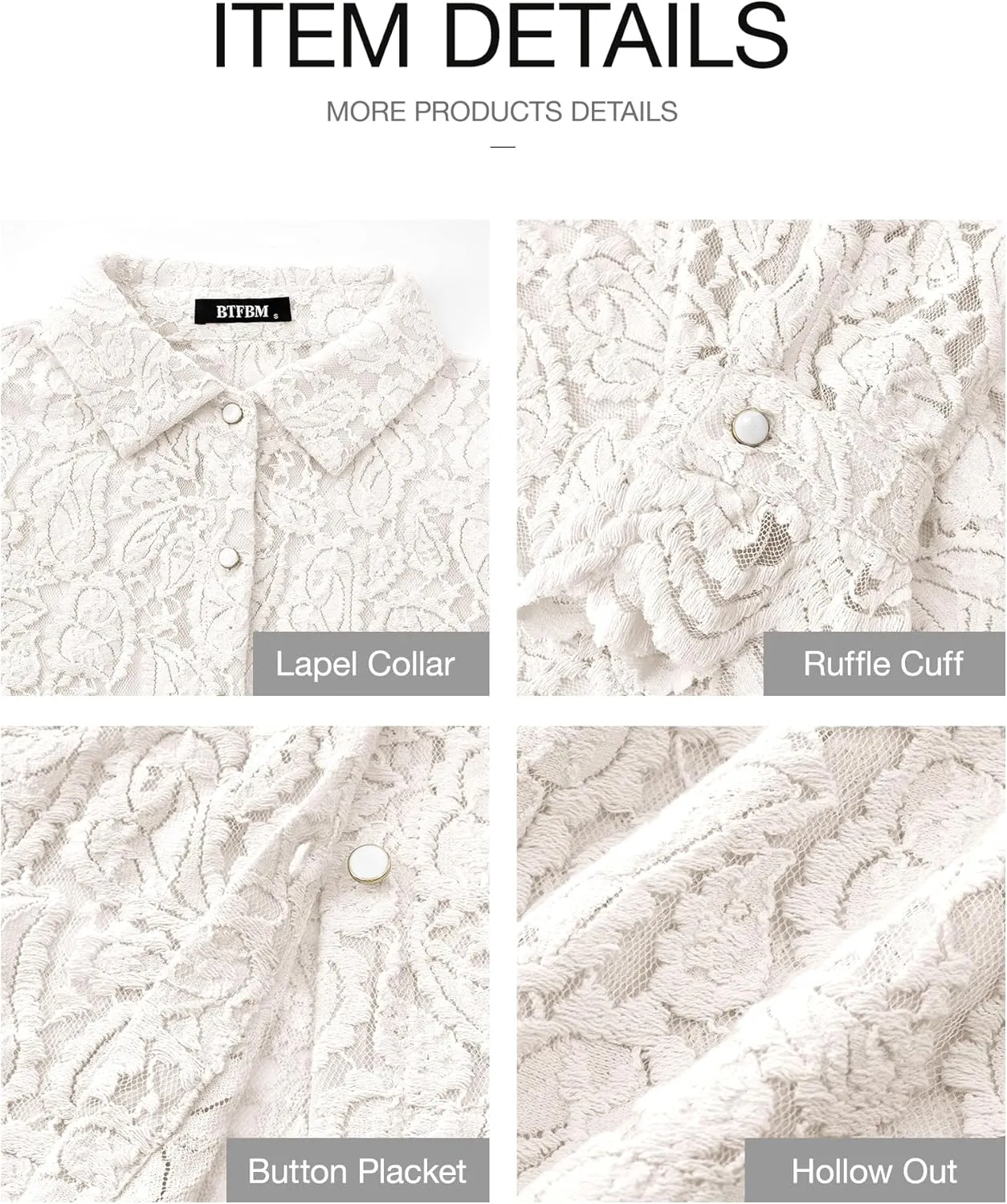 BTFBM Long Sleeve Lace Blouses for Women 2025 Spring Dressy Casual Button Down Shirts Date Night Outfit Club Party Tops
