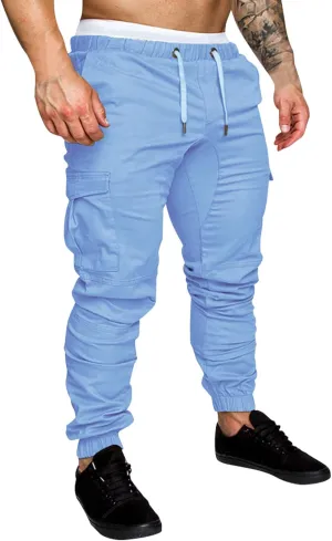 Cargo Pants for Men Relaxed Fit Sweatpants Loose Fit Open Bottom Mesh Athletic Pants with Zipper Pockets Men's Cargo