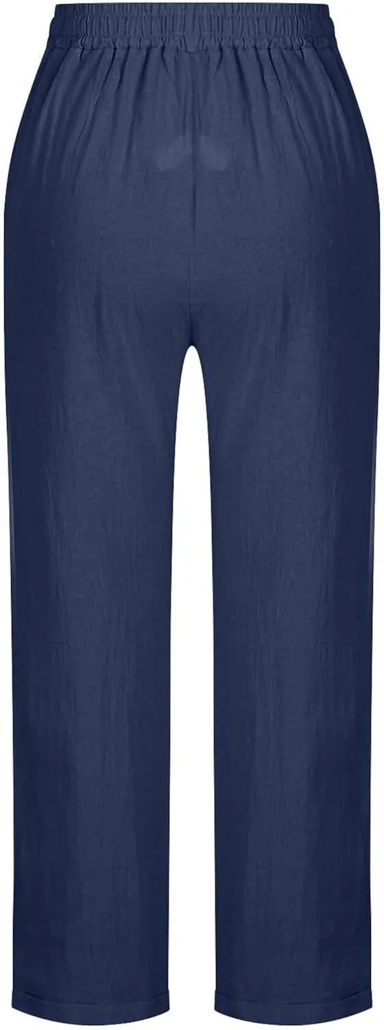 GIERIDUC Linen Pants for Women 2025 Summer High Waist Elastic Wide Leg Lounge Pant Casual Loose Lightweight Beach Trousers