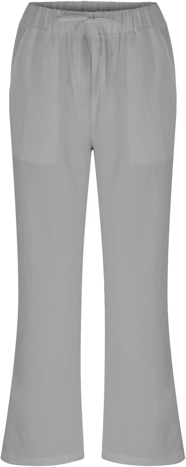 GIERIDUC Women Summer Wide Leg Linen Pants Drawstring Elastic High Waist Lounge Pants Y2K Trendy Casual Trousers with Pockets