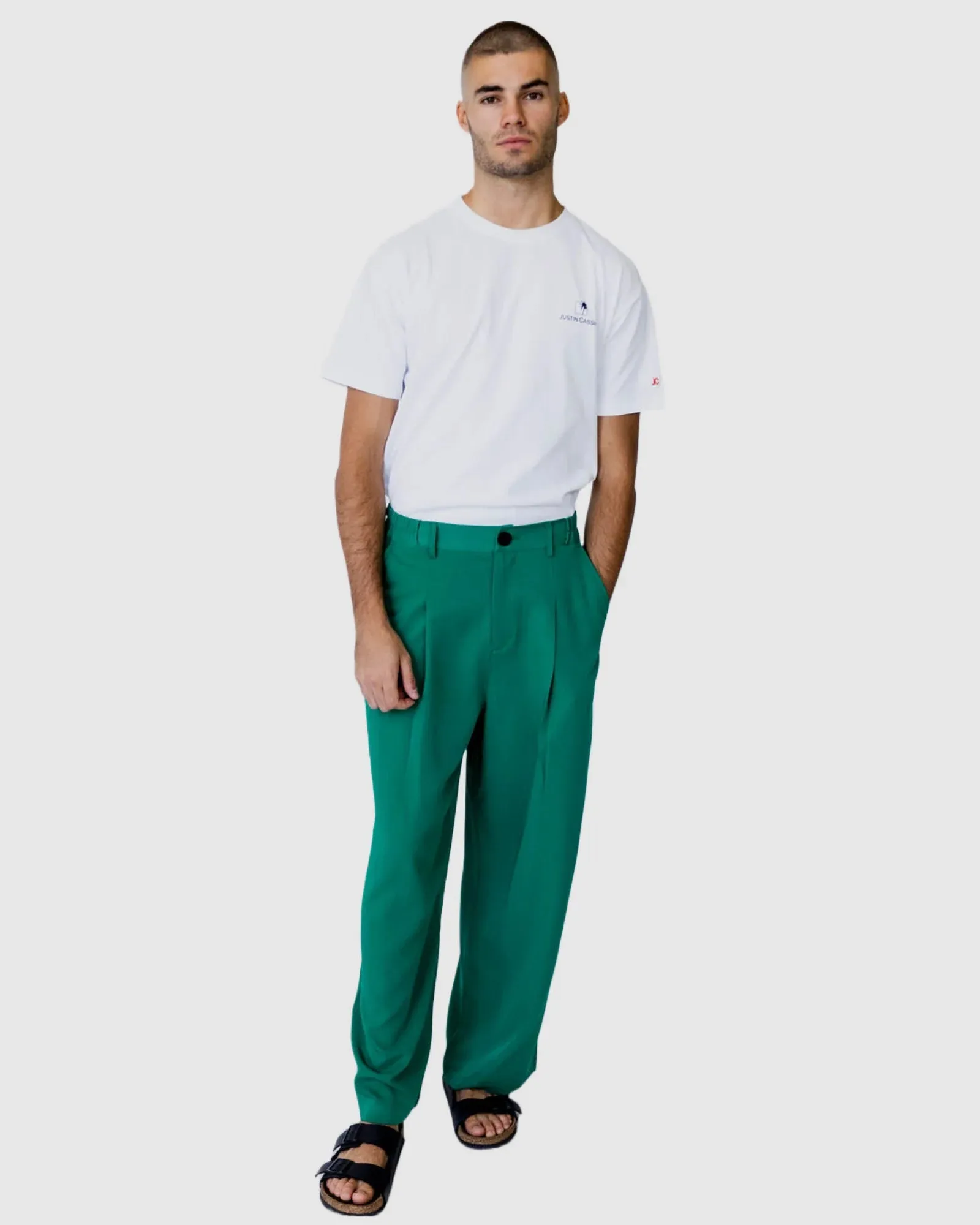 Justin Cassin Cyber Loose Leg Pants in Green Color
