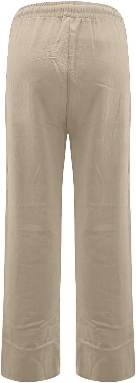 Linen Pants Women 2025 Summer Drawstring Pants Casual Loose Wide Leg Lounge Pants for Beach Travel Vacation
