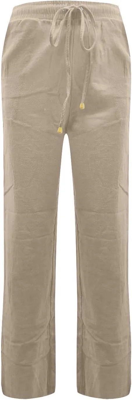 Linen Pants Women 2025 Summer Drawstring Pants Casual Loose Wide Leg Lounge Pants for Beach Travel Vacation