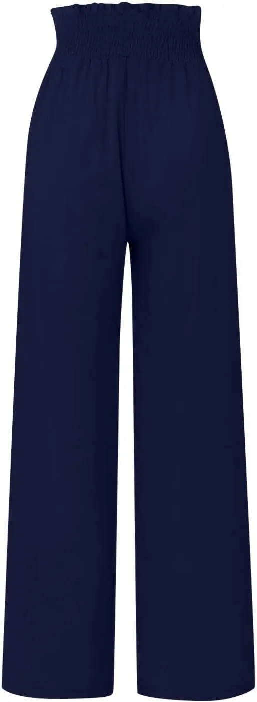 Striped Linen Blend Pants for Women Linen Pants for Women Flowy Wide Leg High Waisted Palazzo Beach Pants Summer