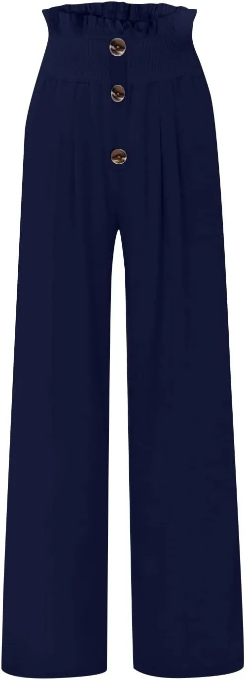 Striped Linen Blend Pants for Women Linen Pants for Women Flowy Wide Leg High Waisted Palazzo Beach Pants Summer