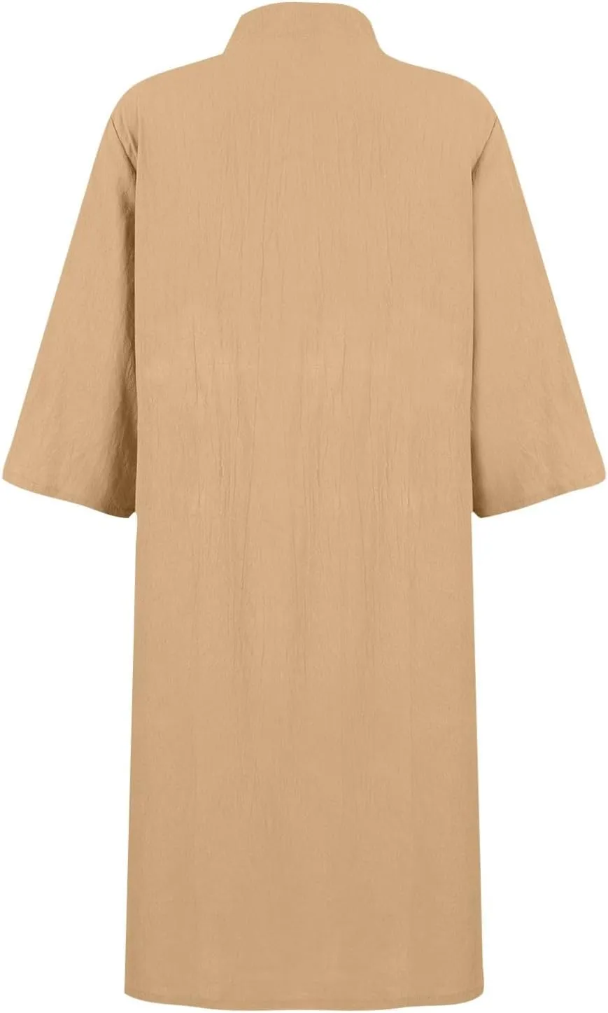 Summer Dresses for Women 2024 Casual Button Down Midi Shirt Dress Beach Half Sleeve V Neck Knee Length Dress