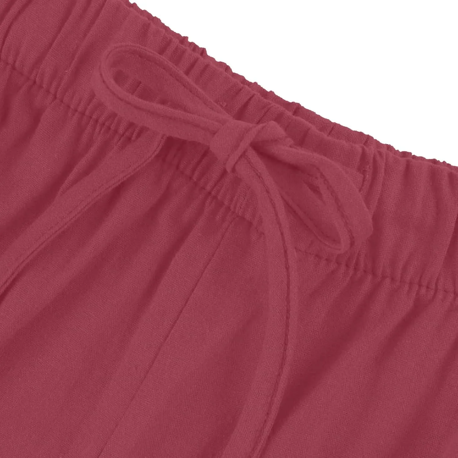 Summer Linen Pants Women Casual Drawstring Elastic Waist Palazzo Pants Flowy Boho Wide Leg Beach Trousers with Pockets