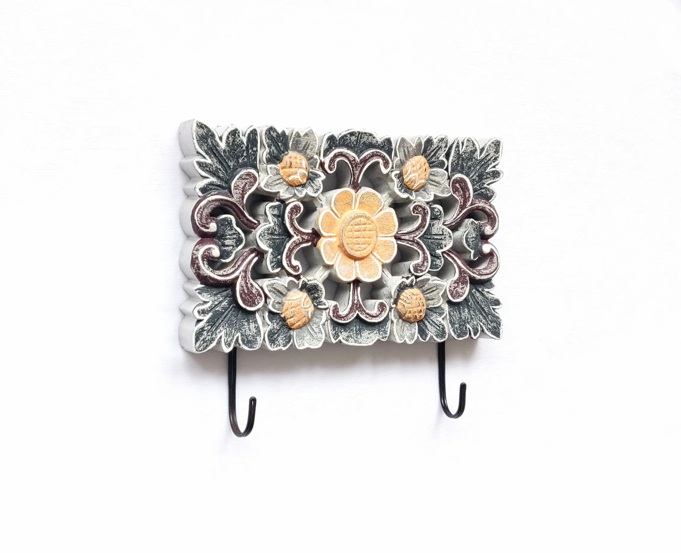 Wall Accent.
Wooden handcrafted floral design key holder - hanger.