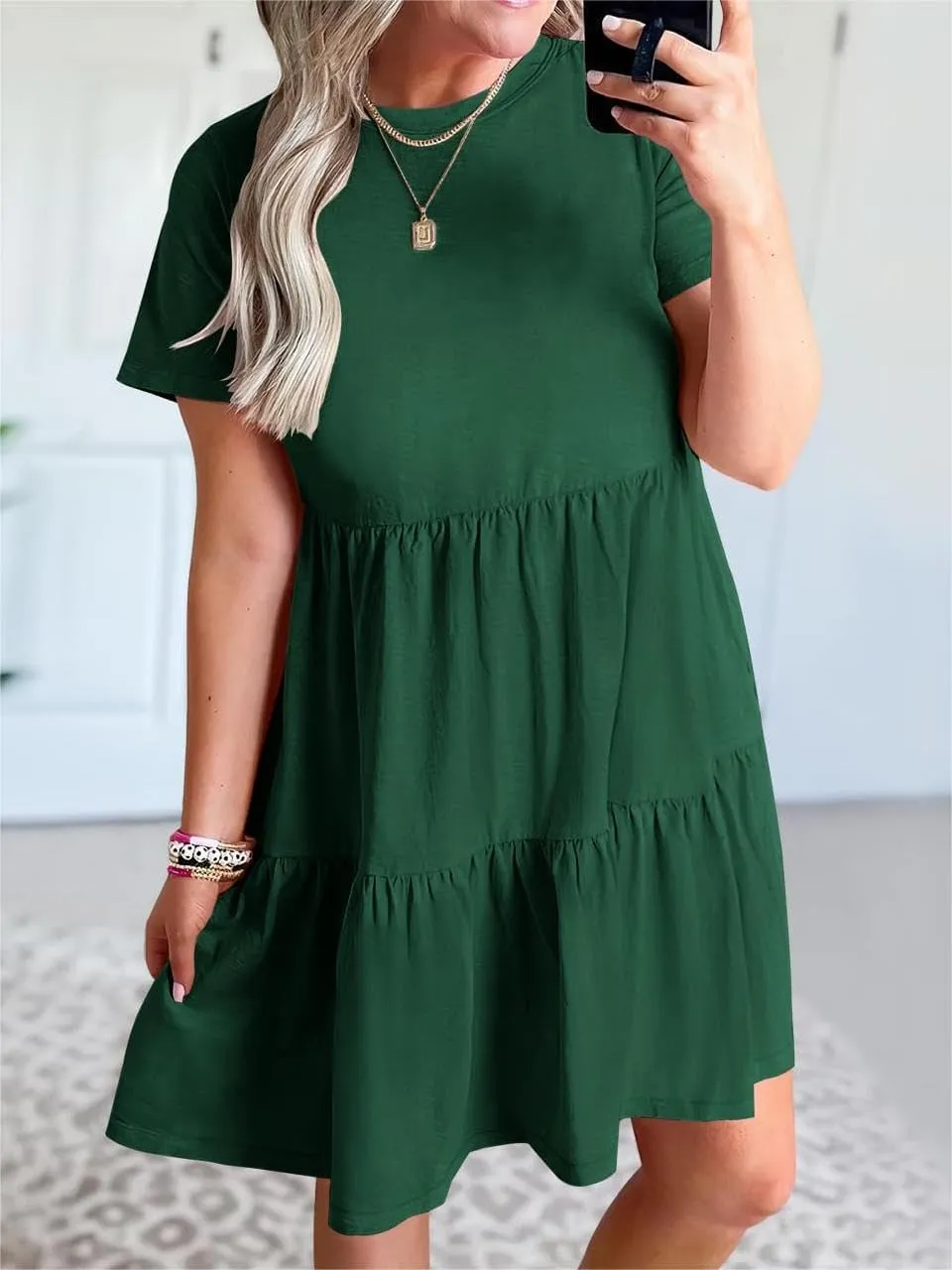 Wankang T Shirt Dresses for Women Summer Casual Short Sleeve Tiered Mini Tshirt Dresses Flowy Tunic Dress Beach Sundresses