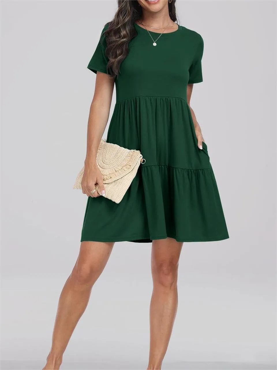 Wankang T Shirt Dresses for Women Summer Casual Short Sleeve Tiered Mini Tshirt Dresses Flowy Tunic Dress Beach Sundresses