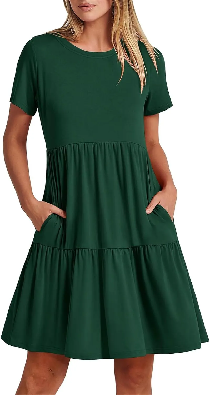 Wankang T Shirt Dresses for Women Summer Casual Short Sleeve Tiered Mini Tshirt Dresses Flowy Tunic Dress Beach Sundresses