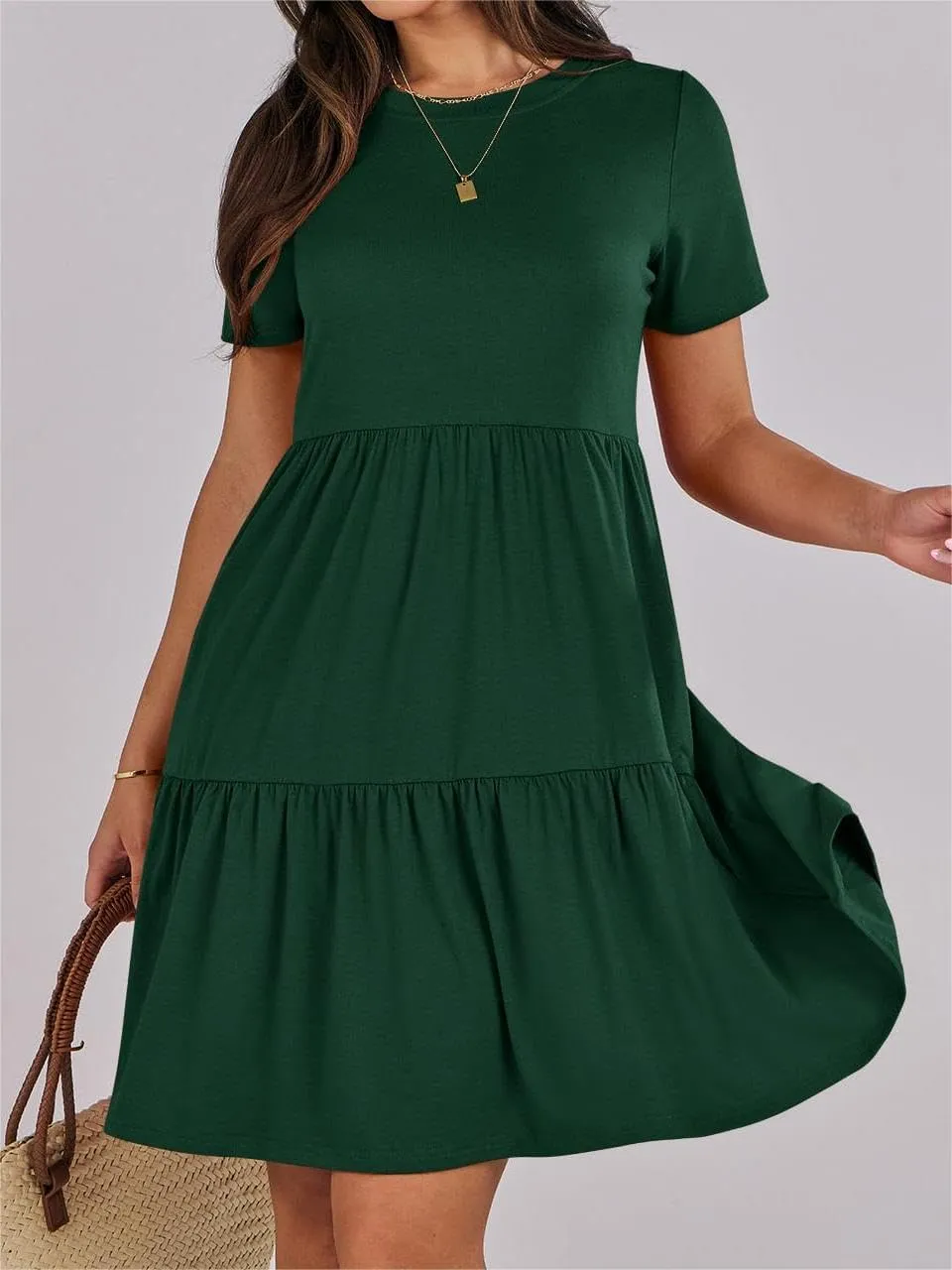 Wankang T Shirt Dresses for Women Summer Casual Short Sleeve Tiered Mini Tshirt Dresses Flowy Tunic Dress Beach Sundresses