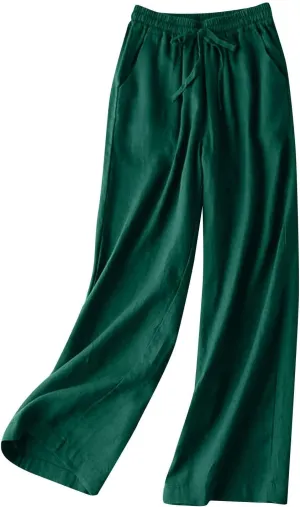 Wide Leg Dress Pants Women's High Waisted Dressy Trousers Linen Palazzo Summer Casual Loose High Waist Long Lounge