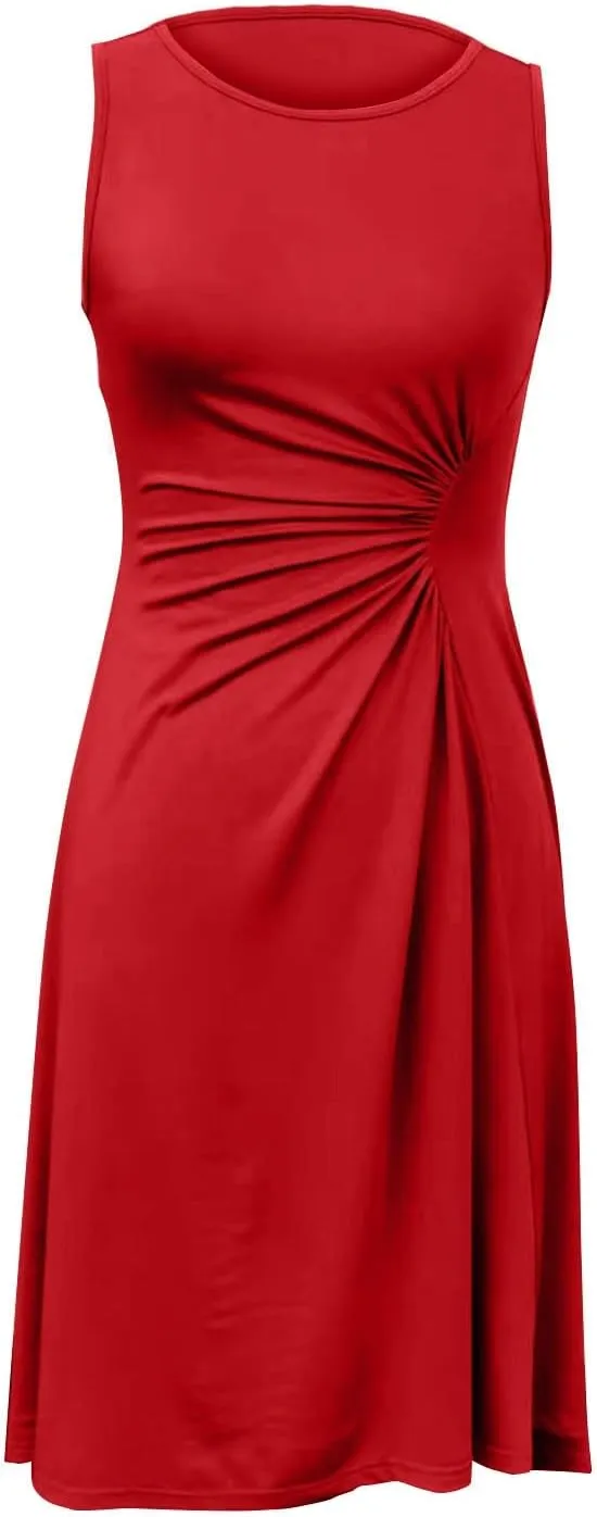 Women's 2025 Summer Sleeveless Ruched Waist Flowy A Line High Midi Dress Deep V Dress