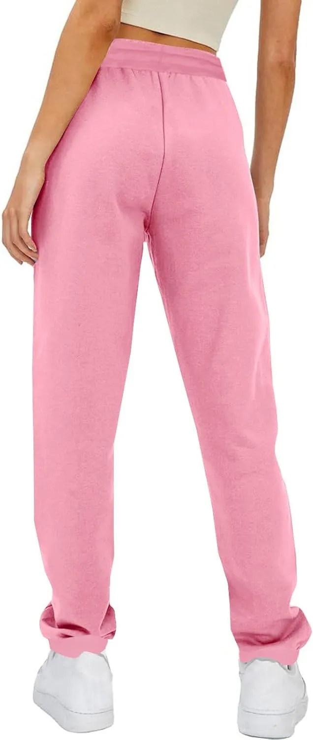 Women's Love Heart Dog Paw Print Sweatpants Winter Fleece Sports Pant Baggy High Waist Drawstring Joggers with Pockets