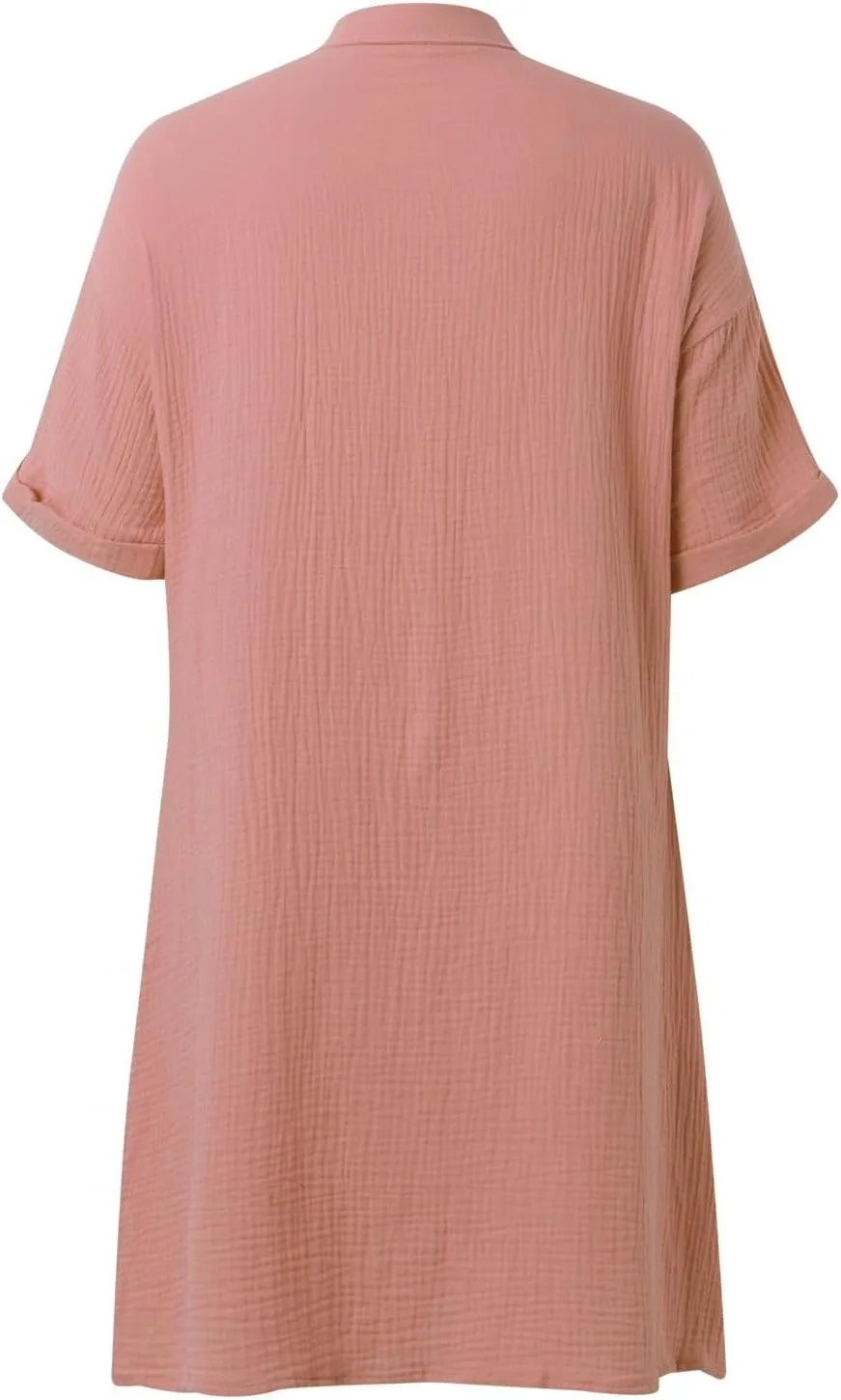 Womens Summer Button Down Shirt Dress Short Cap Sleeve Mini Dresses Loose Fit Casual Sundress with Pockets