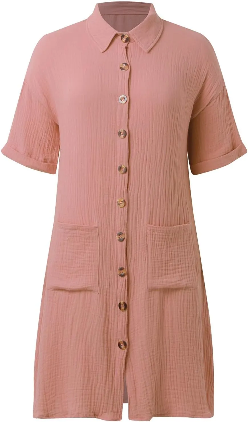 Womens Summer Button Down Shirt Dress Short Cap Sleeve Mini Dresses Loose Fit Casual Sundress with Pockets